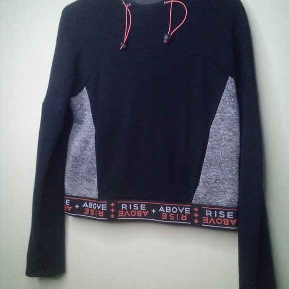 Forever 21 Hoodie M Women Pullover Long Sleeve Pocket Rise Above Black Gray - Picture 2 of 15